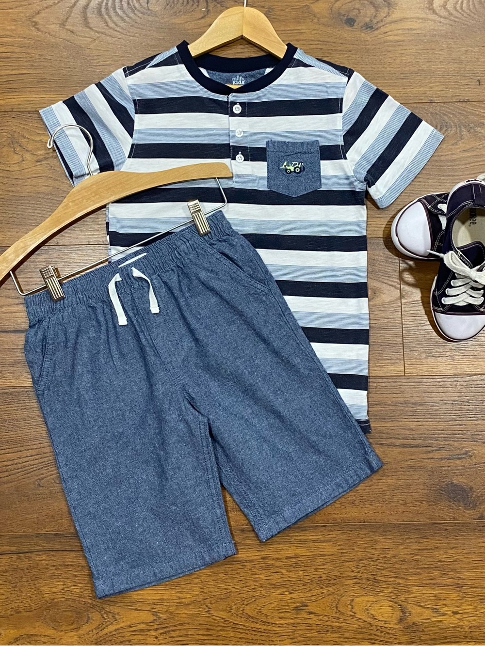 Kids Headquarters Boys Blue Stripe Bulldozer Short Set Size 7